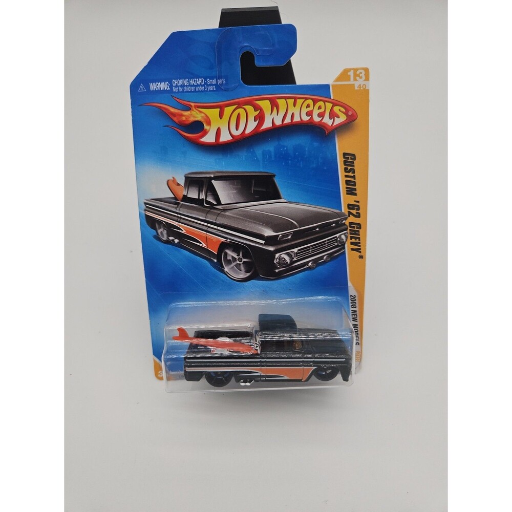 Hot Wheels Custom ‘62 Chevy 2008 New Models Black & Orange W/ Surfboard